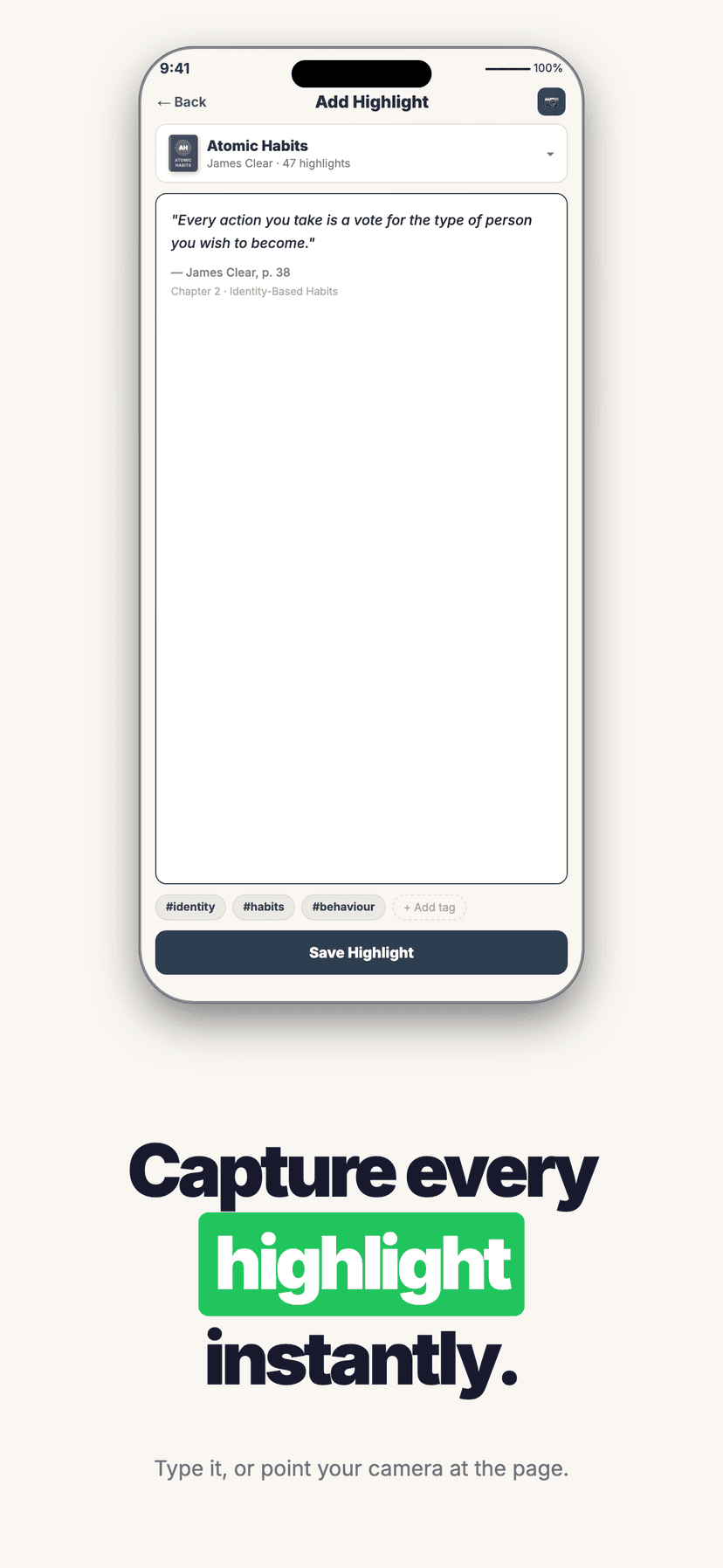 Reading log screen